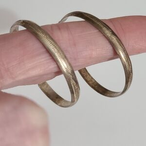 Vintage OLD navajo Hoop Earrings BIG sterling Silver Designs Native American